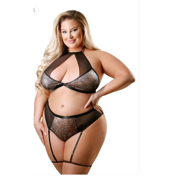 🦋B2G1🦋FANTASY LINGERIE- Tease Logan Halter Silver Metallic Sexy Lace Bra Set - Picture 3 of 6